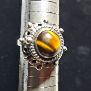 Sterling Tiger Eye Adjustable Poison Ring
